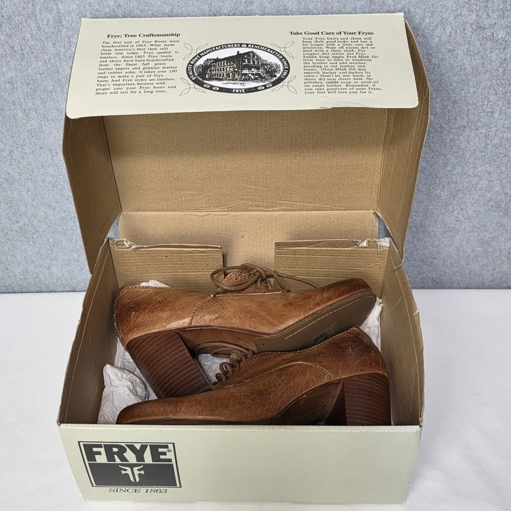 Frye Heel 7.5 Carson Heel Oxford Brown Lace Up - Picture 11 of 11